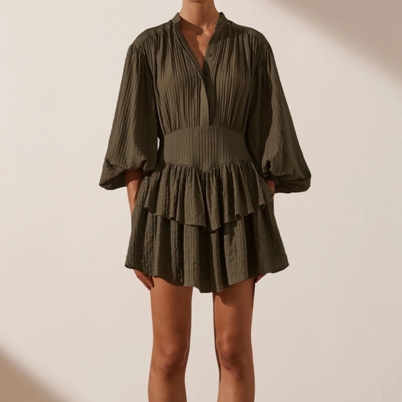 NEW SHONA JOY Designer Mila button  Olive mini dress - Picture 3 of 4